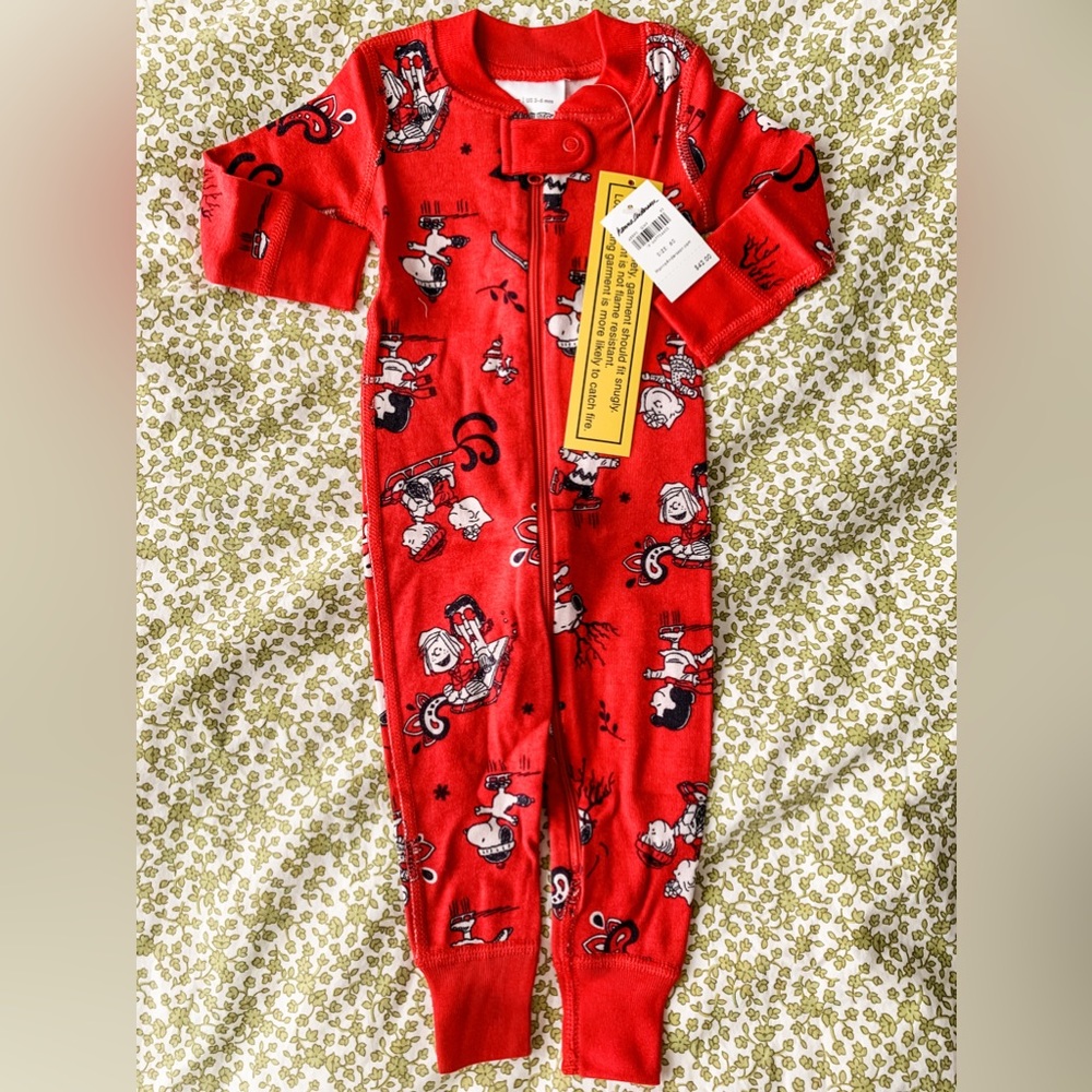 Hanna Andersson 60 3-6 Months New NWT Organic Zip Up Peanuts Charlie Brown Red